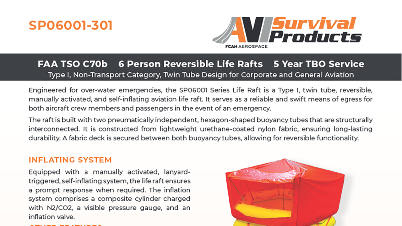 AVI Survival Products Six Passenger Life Raft Flyer