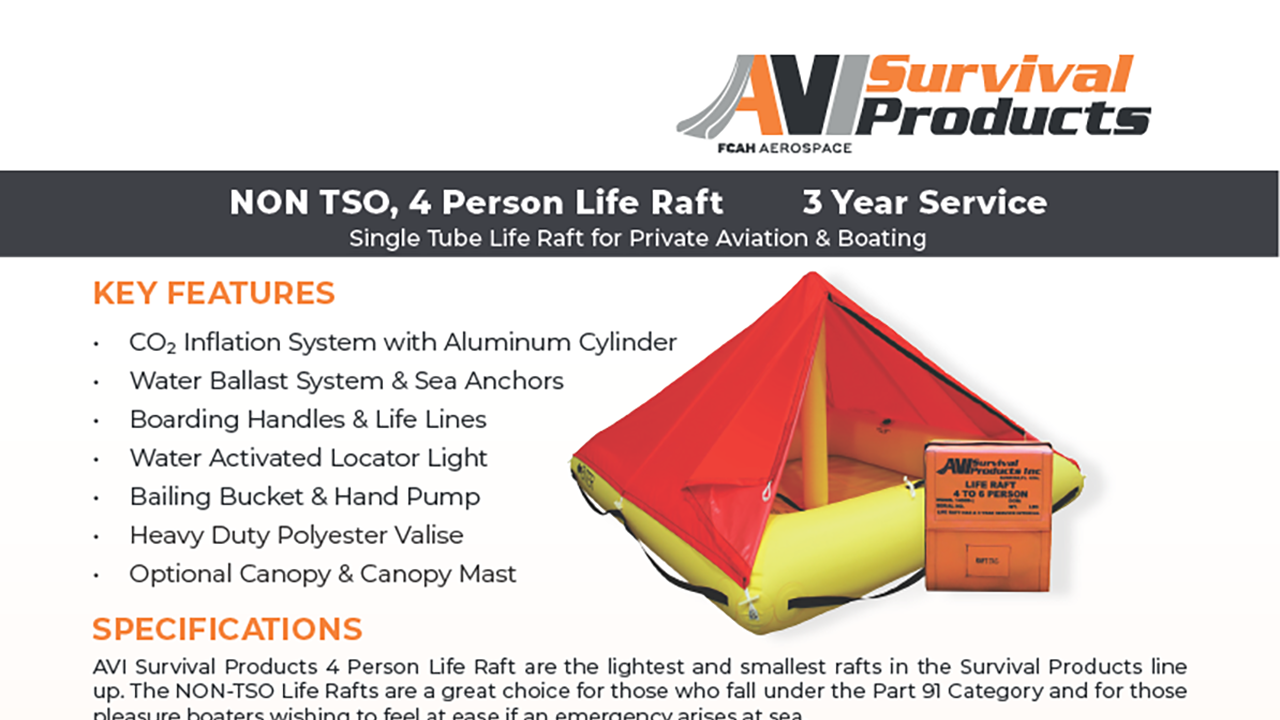 NON TSO 4 Person Life Raft Spec Sheet