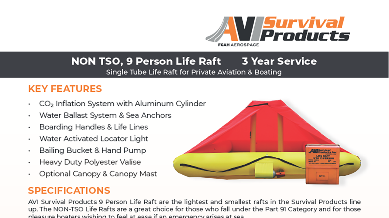 NON TSO 9 Person Life Raft Spec Sheet